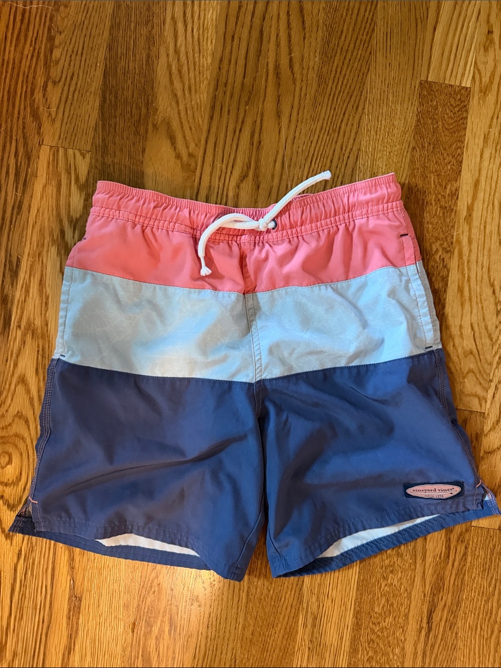 Vineyard Vines Pink, Light Blue & Navy Colorblock Swim Shorts